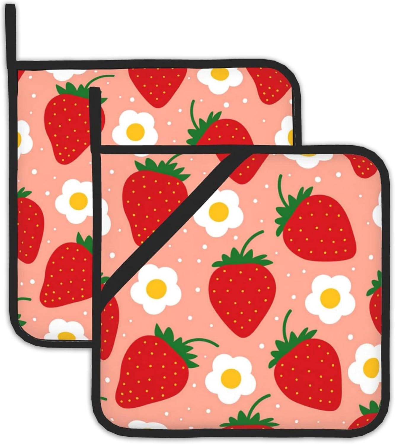 Floral Pot Holders Set Of 2 - Heat Resistant 8x8 Inch Oven Mitts With Pocket For Kitchen, Baking, And BBQ