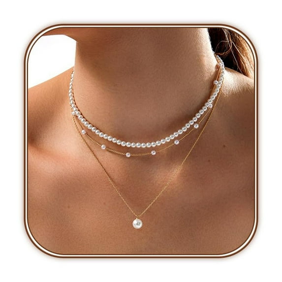 JUSIP Gold Pearl Necklace for Women, Dainty 14K Gold/Silve Plated Layered Pearl Choker Pearl Earrings Pearl Bracelets Wedding Trendy Gold Jewelry Set for Women Gifts