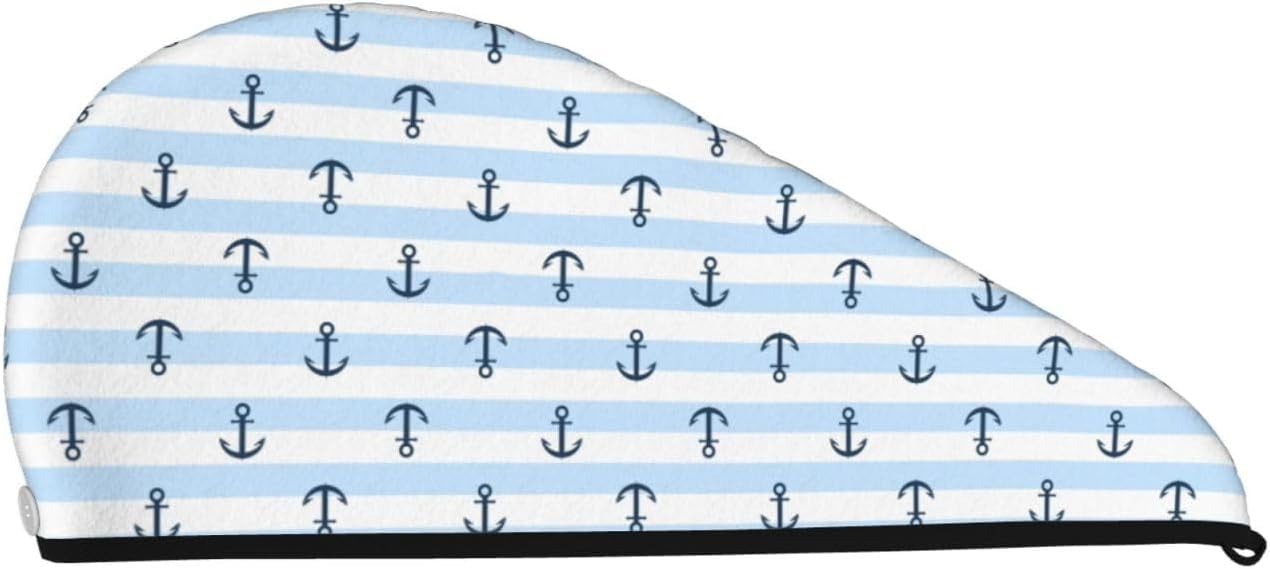 JUSIP Hair Towel Wrap for Women Anchor Print Ornamental Coral Velvet Dry Hair Cap with Button