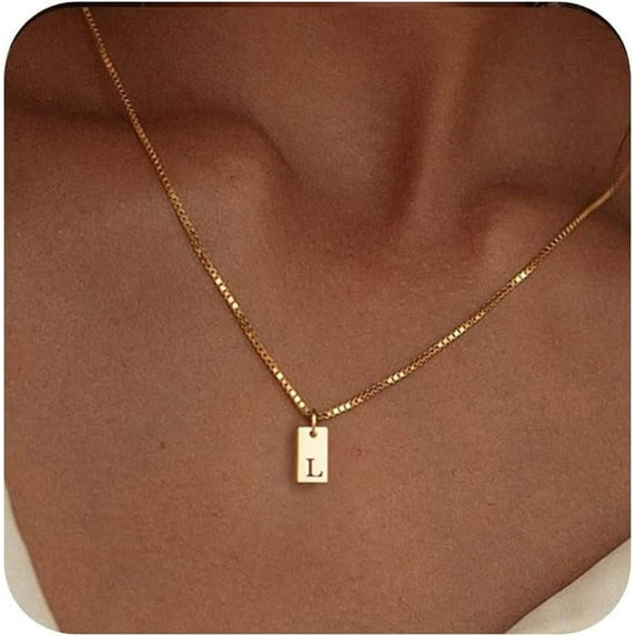 JUSIP Initial Necklaces for Women 14K Gold Plated Letter Necklace Dainty Gold Name Necklace Personalized Initial Tag Pendant Necklace for Women Trendy Gold Jewelry