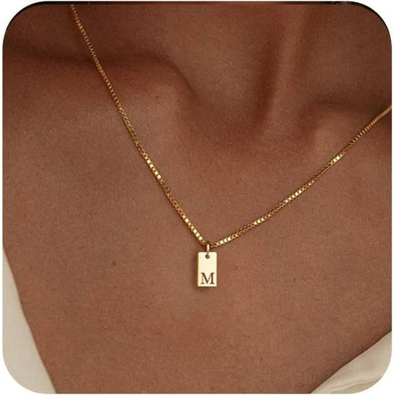 JUSIP Initial Necklaces for Women 14K Gold Plated Letter Necklace Dainty Gold Name Necklace Personalized Initial Tag Pendant Necklace for Women Trendy Gold Jewelry