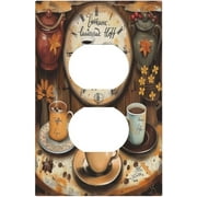 JUSIP Light Switch Cover Plate Coffee Mug Romanticized Country Life Wall Plate Cover 1 Gang Duplex Decorative Outlet Covers Electrical Switchplate for Bathroom Bedroom Decor