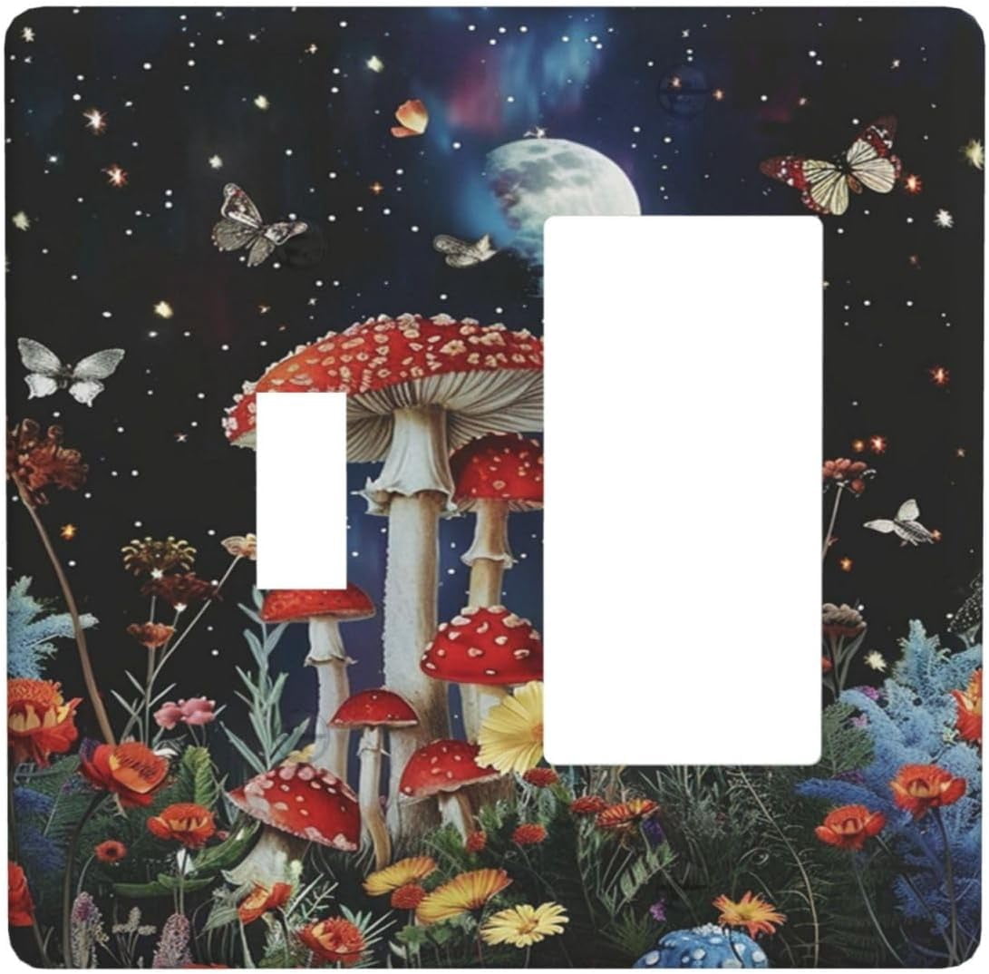 JUSIP Light Switch Cover Plate Night Sky Moon Mushroom Plants Flowers ...