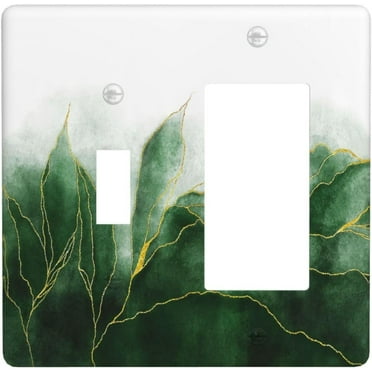 JUSIP Modern Marble Ombre Green Gold Lines 2 Gang Combin Toggle Rocker Wall Plate Light Switch Cover Decorative Electrical Device Switchplate Faceplate for Bedroom Decor