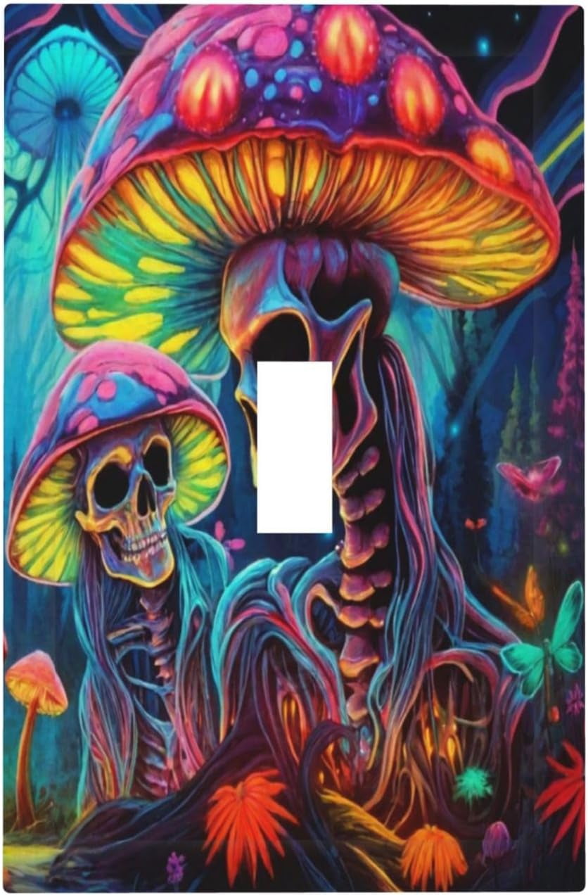 JUSIP Mushroom Skull Triple Switch Siding Wall Plate 1Gang Toggle Wall