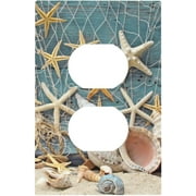 JUSIP Nautical Beach Starfish Teal Wood 1 Gang Duplex Outlet Mid size Wall Plate Electrical Faceplate Switchplate Device Light Switch Cover