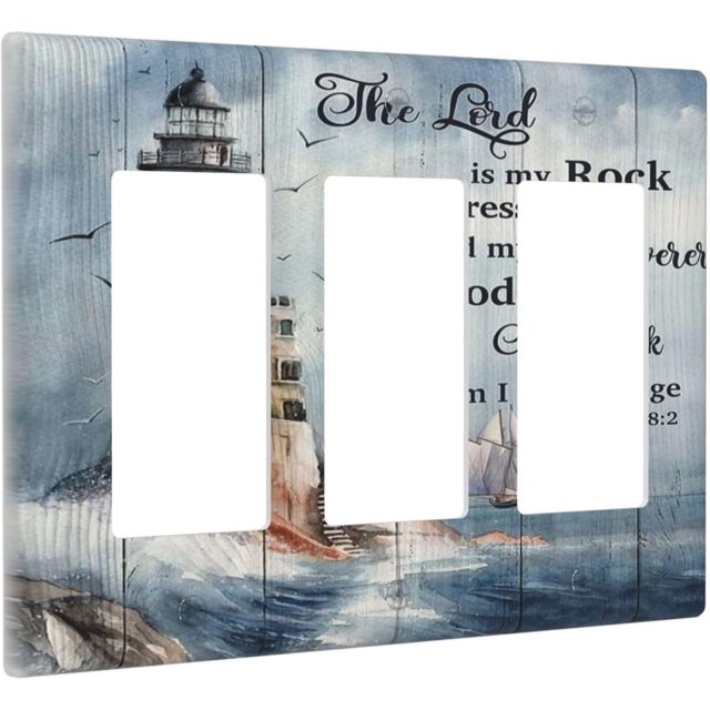 JUSIP Ocean Lighthouse Coastal Nautical Wall Plate 3Gang Rocker Wall