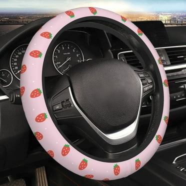 JUSIP Pink Strawberry Print Steering Wheel Cover Neoprene Universal 15 Inches Car Steering Wheel Protector for Women Men