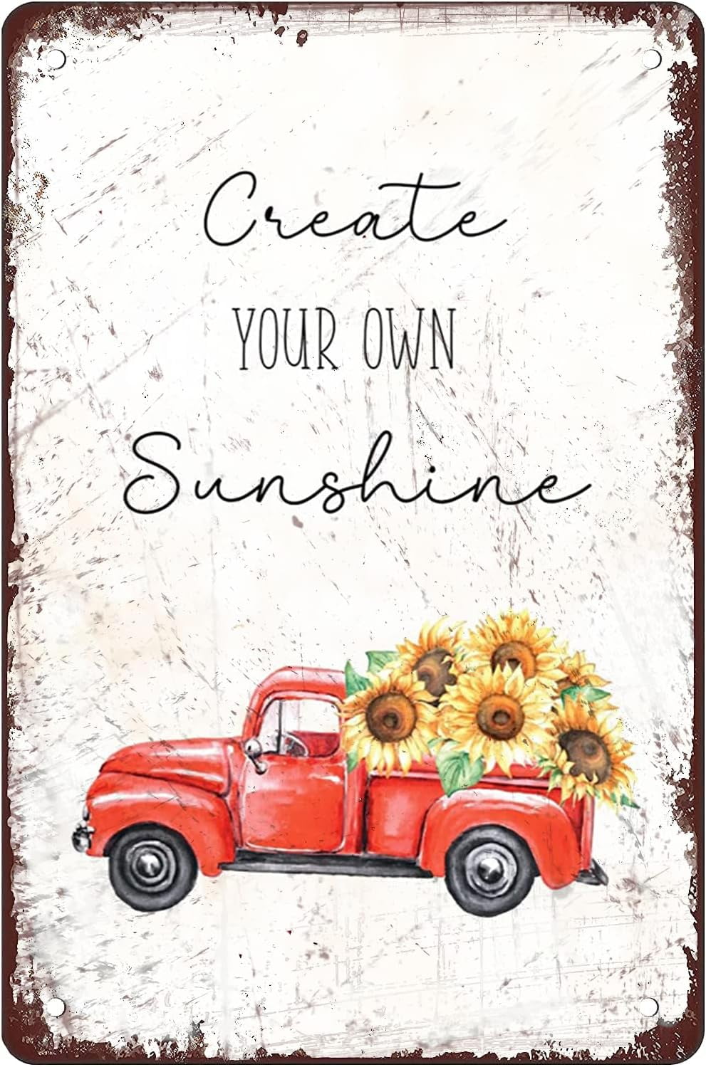 JUSIP Red Truck Sunflower Decor Funny Home Bar Metal Tin Sign Kitchen Garage Wall Decor Gifts for Men 12 X 8 Inches