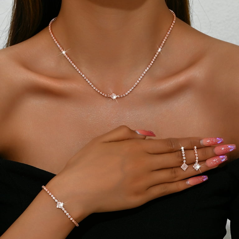 JUSIP Rhinestone Bridal Wedding Jewelry Set Silver Necklace