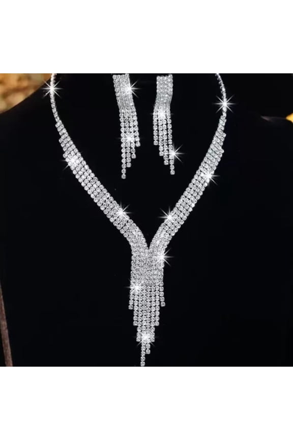 Silver Rhinestone Bridal Wedding Jewelry Set Crystal Necklace Earrings Sets Formal Prom Costume Jewelry Sets for Women and Brides