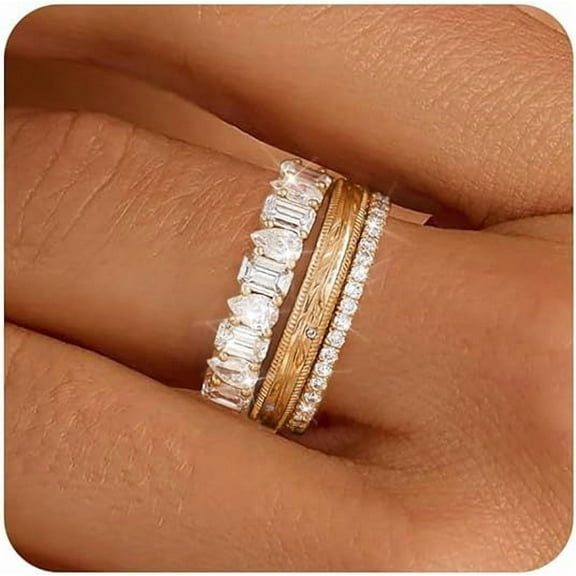 JUSIP Stackable Gold Rings for Women Non Tarnish Chunky 14K Gold Plated Rings that Don't Tarnish Engagement Cubic Zirconia Ring Set Stack Dainty Pinky Wedding Bands Thumb Rings Gold Jewelry Size 6-11