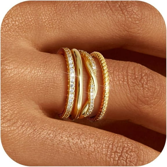 JUSIP Stackable Gold Rings for Women Non Tarnish Dainty 14K Gold Plated Stackable Thin Rings Cubic Zirconia Thumb Ring Set Trendy Statement Promise Wedding Bands Engagement Rings for Women Size 5-10