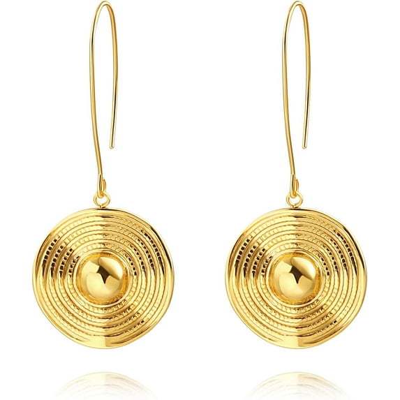 JUSIP Statement Long Gold Circle Simicircle Ball Dangling Earrings for Women Lightweight Circle Disc Coin Geometric Flat Brushed 18k Gold Plated Drop Dangle