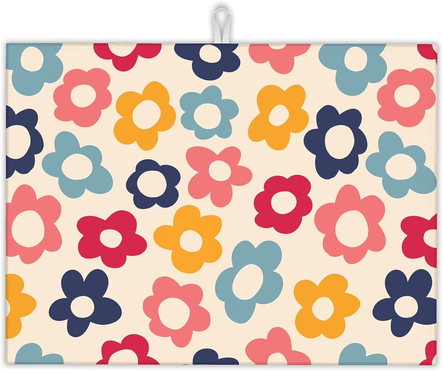 Vintage Groovy Flowers Colorful Microfiber Dish Drying Mat 18x24 Inch