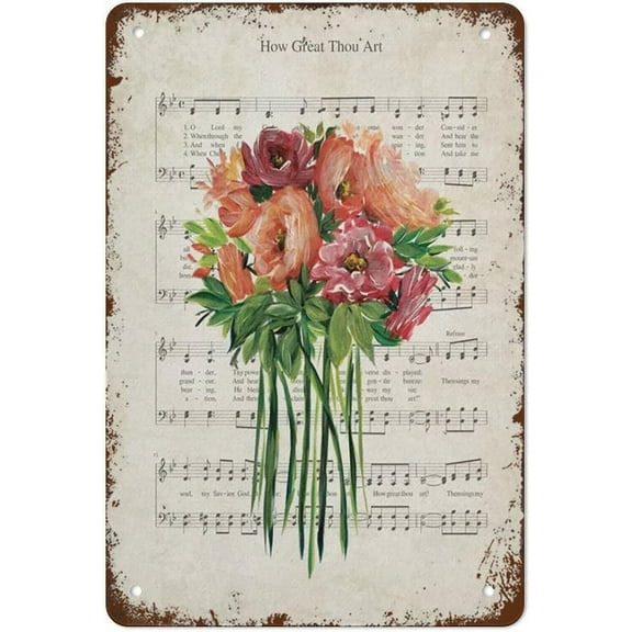 JUSIP Vintage How Great Thou Pink Floral Signs For Wall Art Decor For Home Kitchen Bathroom Restaurant Garden Decorations 8x12 Inch Metal Sign