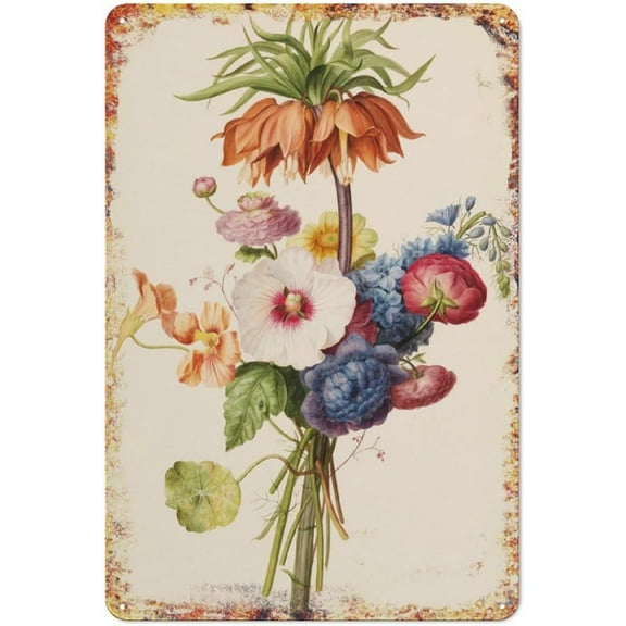 JUSIP Vintage Still Life Watercolor Botanical Cottagecore Metal Thin Signs ForHome Decor and For Kitchen Bathroom Restaurant Garden Decorations 8x12 Inch Metal Sign