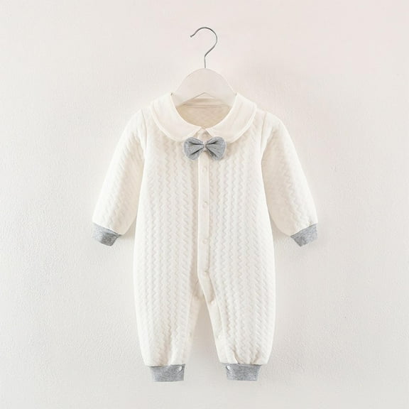 JUSLIO 0-18M Baby Boys Girls Pajama Sets Cotton One-piece Pajamas Homewear Casual Pajamas for Girls Winter Long Sleeve Sleepwear White