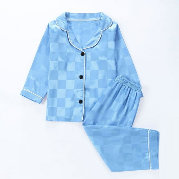 JUSLIO 2-8Y Kids Boys Girls Pajama Sets Plaid Printed Casual Winter Pajamas for Girls Homewear Pants Sleepwear Jammies 2pcs Pjs Blue