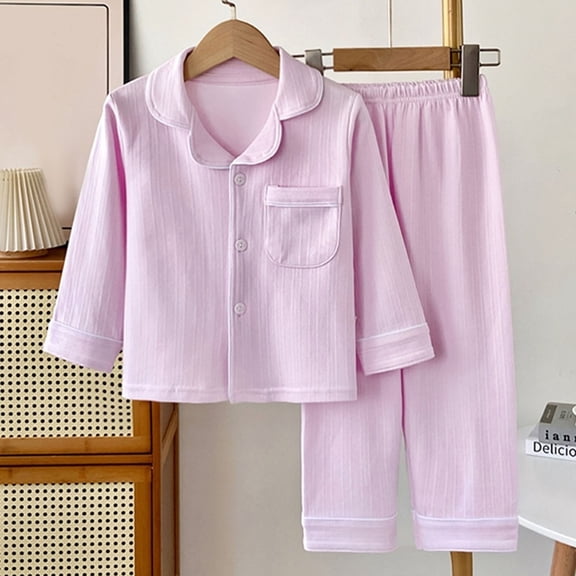 JUSLIO 3-16Y Boys Girls Pajama Sets Cotton Warm Collar Pajamas for Girls Homewear Pants Sleepwear Jammies 2PC Pjs Purple
