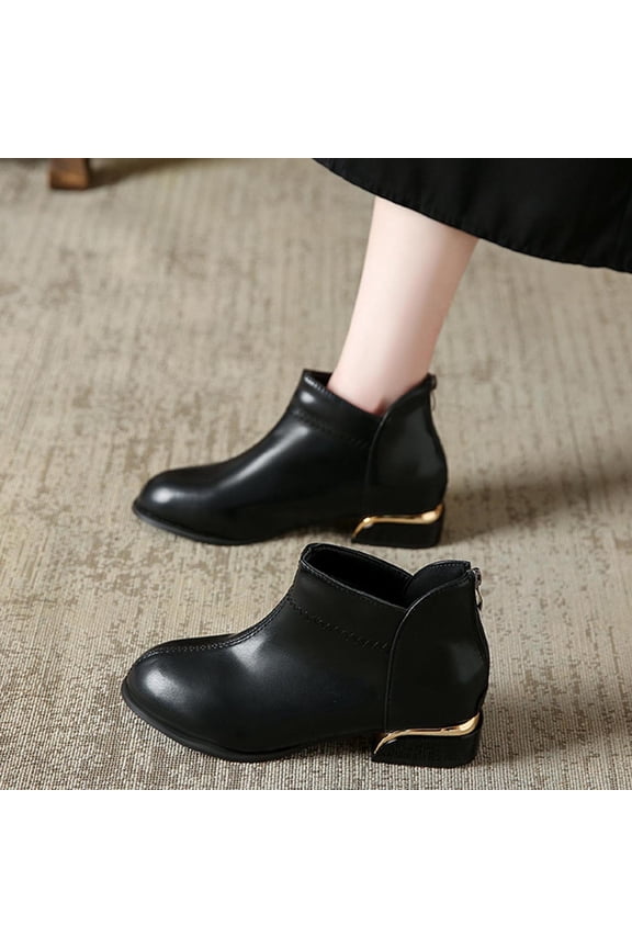 Boots for Women,Plus Size Pointed Toe Low Heel Chunky Ankle Zipper Boots,Side Zipper Slip on Office Party Anti Blister Solid Color Comfort Boots