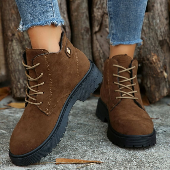 JUSLIO Boots for Women Ankle Boots Fashion Casual Slip On Round Toe Comfort Solid Color Lightweight Boots Plus Size Boots