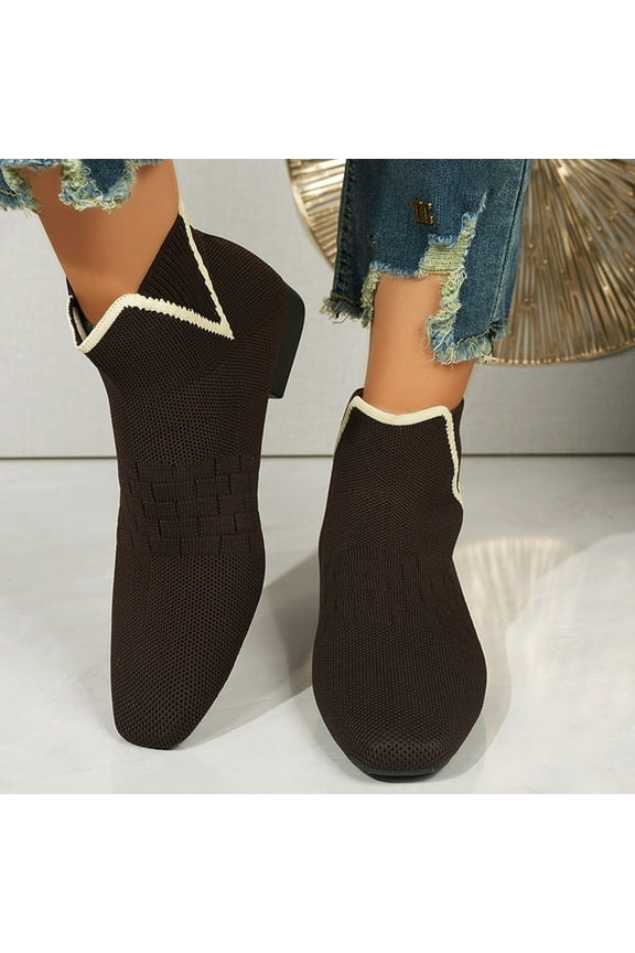 Boots for Women Booties Fashion Casual Slip On Square Toe Comfort Solid Color Lightweight Boots Womens Boots