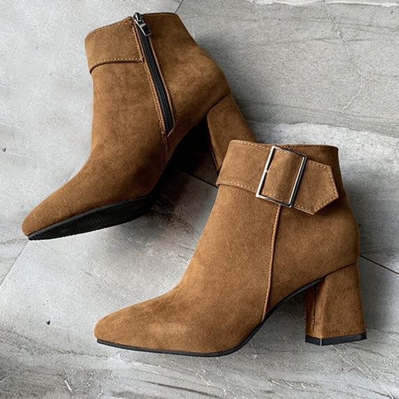JUSLIO Boots for Women,Chunky Heel Boots Pointed Toe High Heel Fashion Casual Comfort Zipper Plus Size Boots