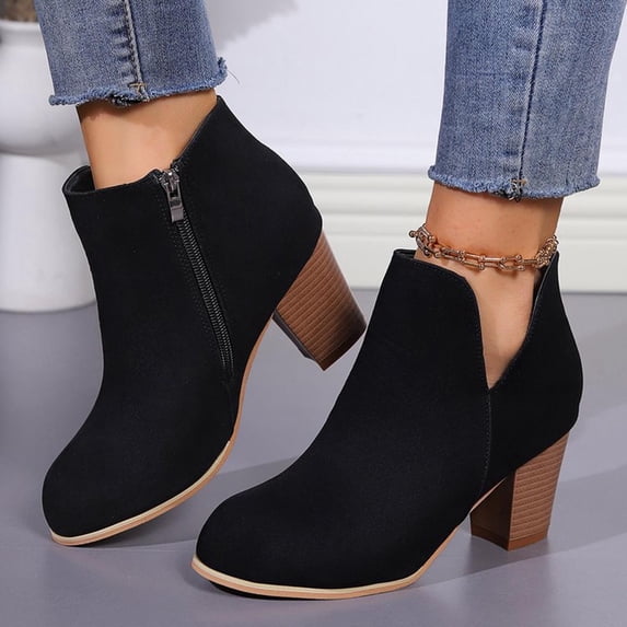 JUSLIO Boots for Women,Chunky Heel Boots Round Toe Ankle Boots Fashion Casual Comfort Zipper Plus Size Boots