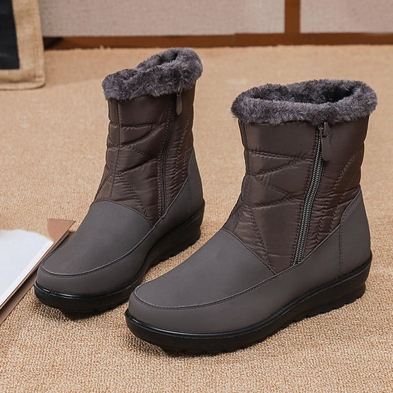 JUSLIO Boots for Women Flat Boots Womens Snow Boots Ankle Boots Round Toe Fashion Casual Slip On Mid Calf Boots Plus Size Boots
