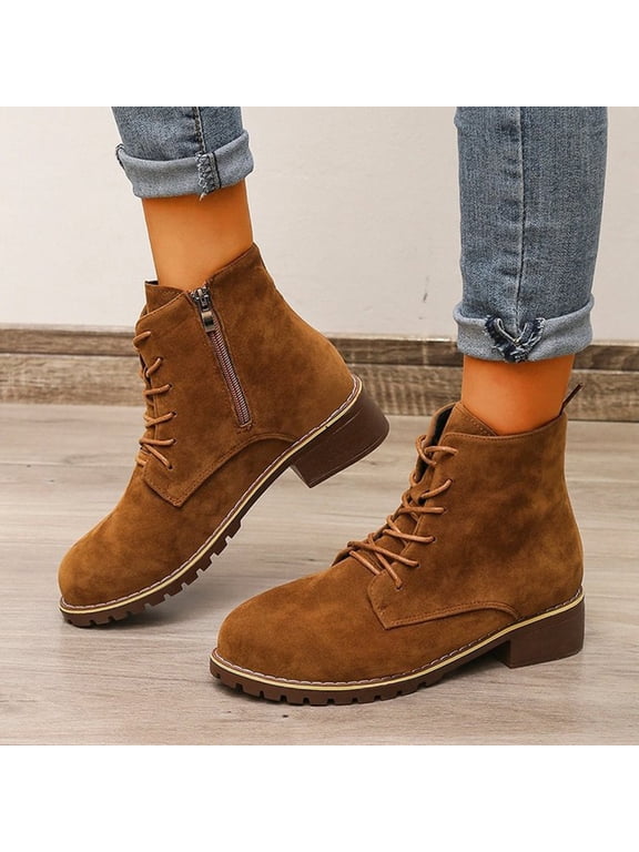 Boots for Women,Martin Boots Lace Up Winter Fall Solid Color Mid Heel Fashion Round Toe Casual Dress Boots Boots