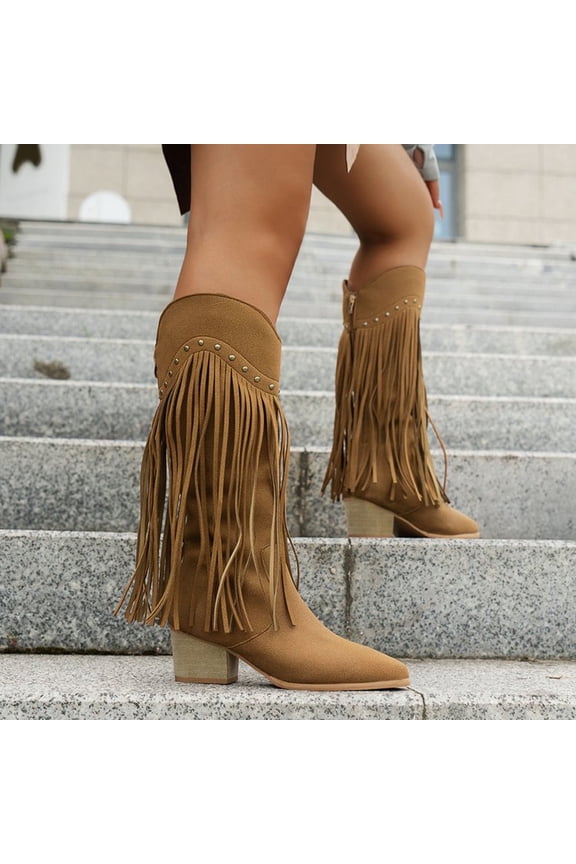 Boots for Women,Mid Calf Boots Fashion Casual Slip on Pointed Toe Comfort Solid Color Lightweight Boots Plus Size Boots