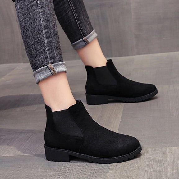 JUSLIO Boots for Women,Mid Calf Boots Fashion Casual Round Toe Comfort Solid Color Martin Womens Boots