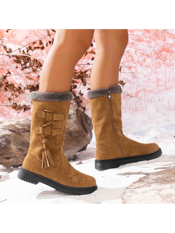 Boots for Women,Mid Calf Boots Fashion Casual Snow Boots for Women,Comfort Solid Color Low Heels Womens Boots