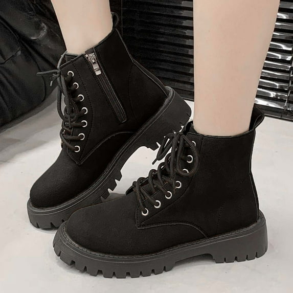 JUSLIO Boots for Women Platform Boots Fashion Casual Slip On Mid Calf Boots Comfort Solid Color Lightweight Boots Womens Boots