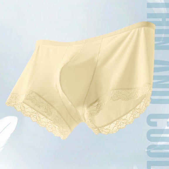 JUSLIO Boxer Briefs for Men Mens Underwear Lace Trunks Low-Rise Breathable Comfortable Underwear Yellow L