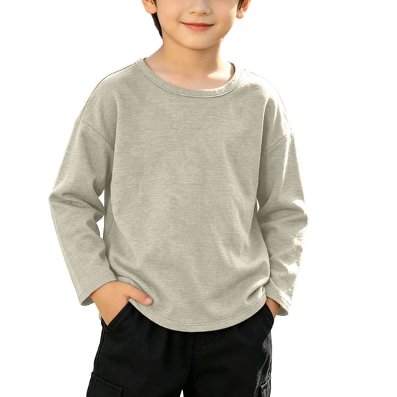 JUSLIO Boys Clothes Cotton Solid Soft Breathable Long Sleeve Shirts,Unisex Boys Girls Beige Layering