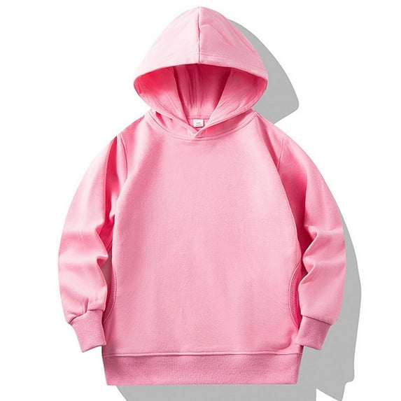 JUSLIO Boys Hoodie Casual Solid Color Hooded Sweatshirt Athletic Fall/Winter Long Sleeve Tops Sweatshirts Pink(11-12Years)