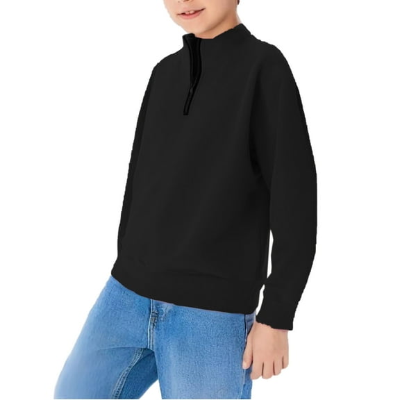 JUSLIO Boys Hoodies Athletic Solid Color Hoodless Sweatshirt Fall/Winter Casual Long Sleeve Tops Sweatshirts Black(5 Years)
