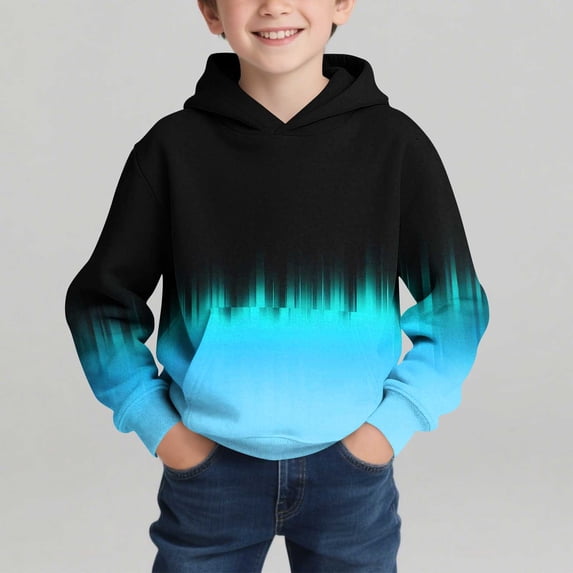 JUSLIO Boys Hoodies,Hoodies Outerwear,Kangaroo Pocket Hoodies Long Sleeve Fall Winter Color Block Printed Hooded Sweatshirt,Sky Blue 5 Years