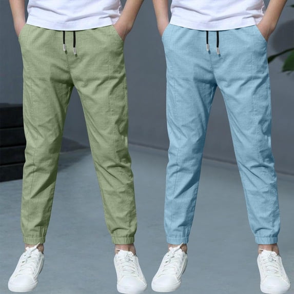 JUSLIO Boys Pants Linen 2 Pack Solid Color Casual Back to School Joggers Sweatpants 3 Years