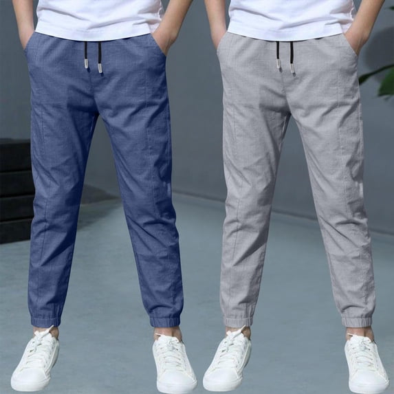 JUSLIO Boys Pants Linen 2 Pack Solid Color Casual Back to School Joggers Sweatpants 7 Years