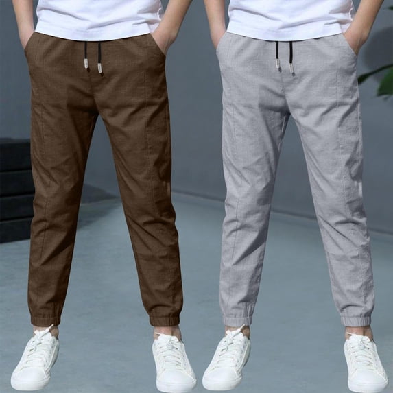 JUSLIO Boys Sweatpants Linen 2 Pack Solid Color Casual Back to School Joggers Pants 12 Years