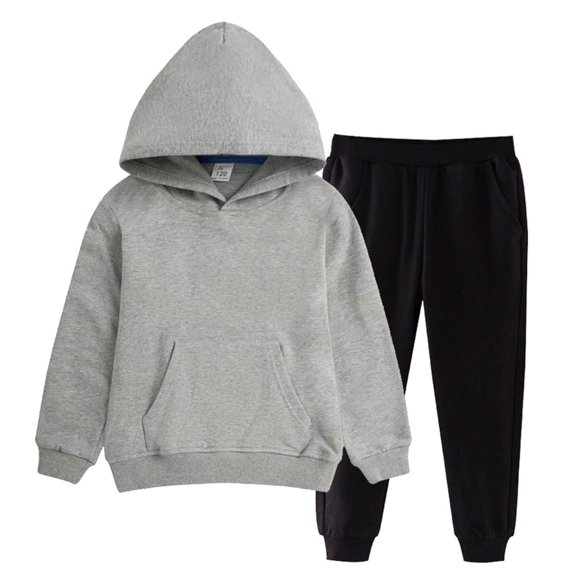 JUSLIO Boys Sweatshirts Cotton Solid Color Hooded Sweatshirt Unisex Pockets Long Sleeve Tops Sweatshirts+Sweatpants Gray(14-15 Years)