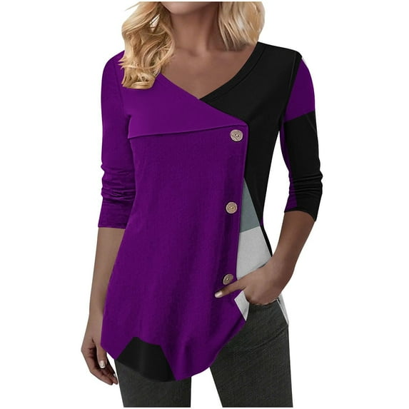 JUSLIO Button-Up Blouses for Women Corset Top Solid Shirts Tops Fashion Long sleeve V Neck Shirts Tops Multicolor S