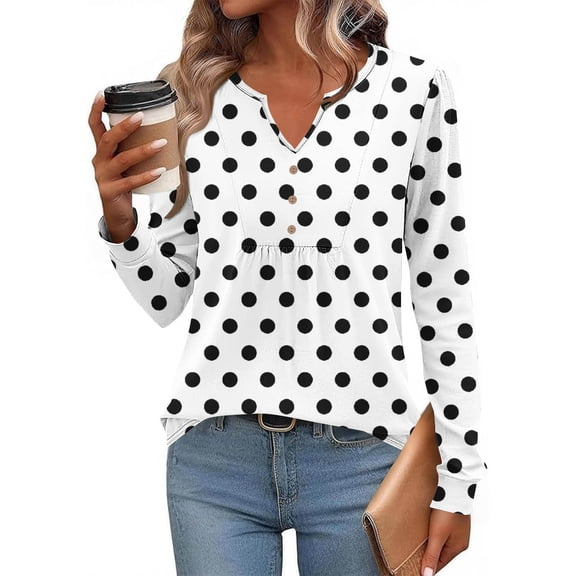 JUSLIO Button-Up Blouses for Women Relaxed Fit Graphic Shirts Tops Fashion Long sleeve V Neck Shirts Tops White 2XL