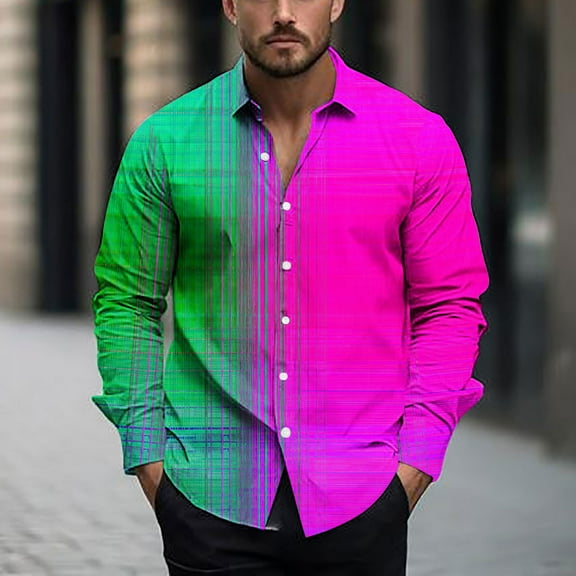 JUSLIO Button-Up Long Sleeve T Shirts for Men Casual Graphic Tops Fashion Long sleeve Tops Hot Pink 2XL