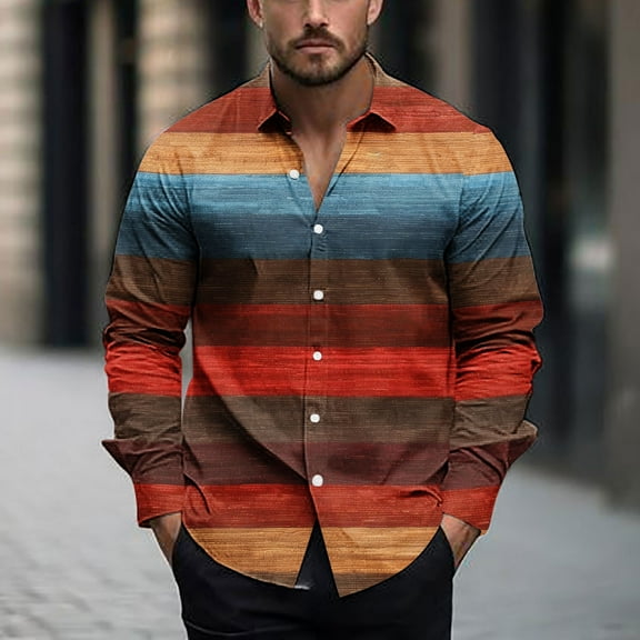 JUSLIO Button-Up Long Sleeve T Shirts for Men Casual Graphic Tops Fashion Long sleeve Tops Multicolor 2XL