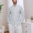 thumbnail image 1 of JUSLIO Button-Up Long Sleeve T Shirts for Men Striped Business Casual Tops Fashion Long sleeve Stand Collar Tops White 3XL, 1 of 9