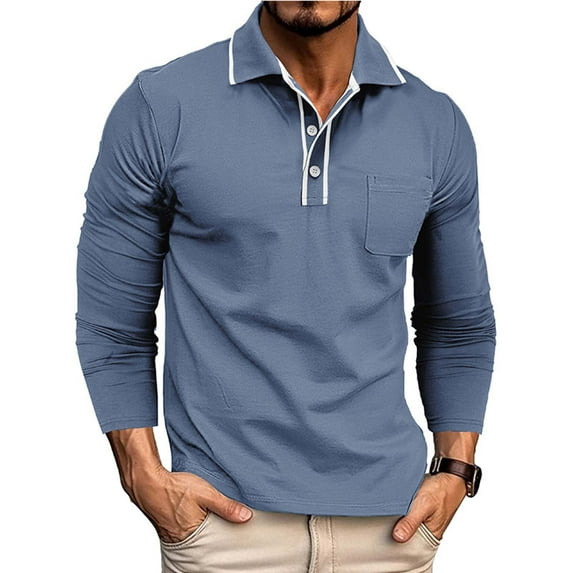 JUSLIO Button-Up Mens Shirts Cotton Business Casual Cardigans with Pockets Long sleeve Collar Cardigans Light Blue M